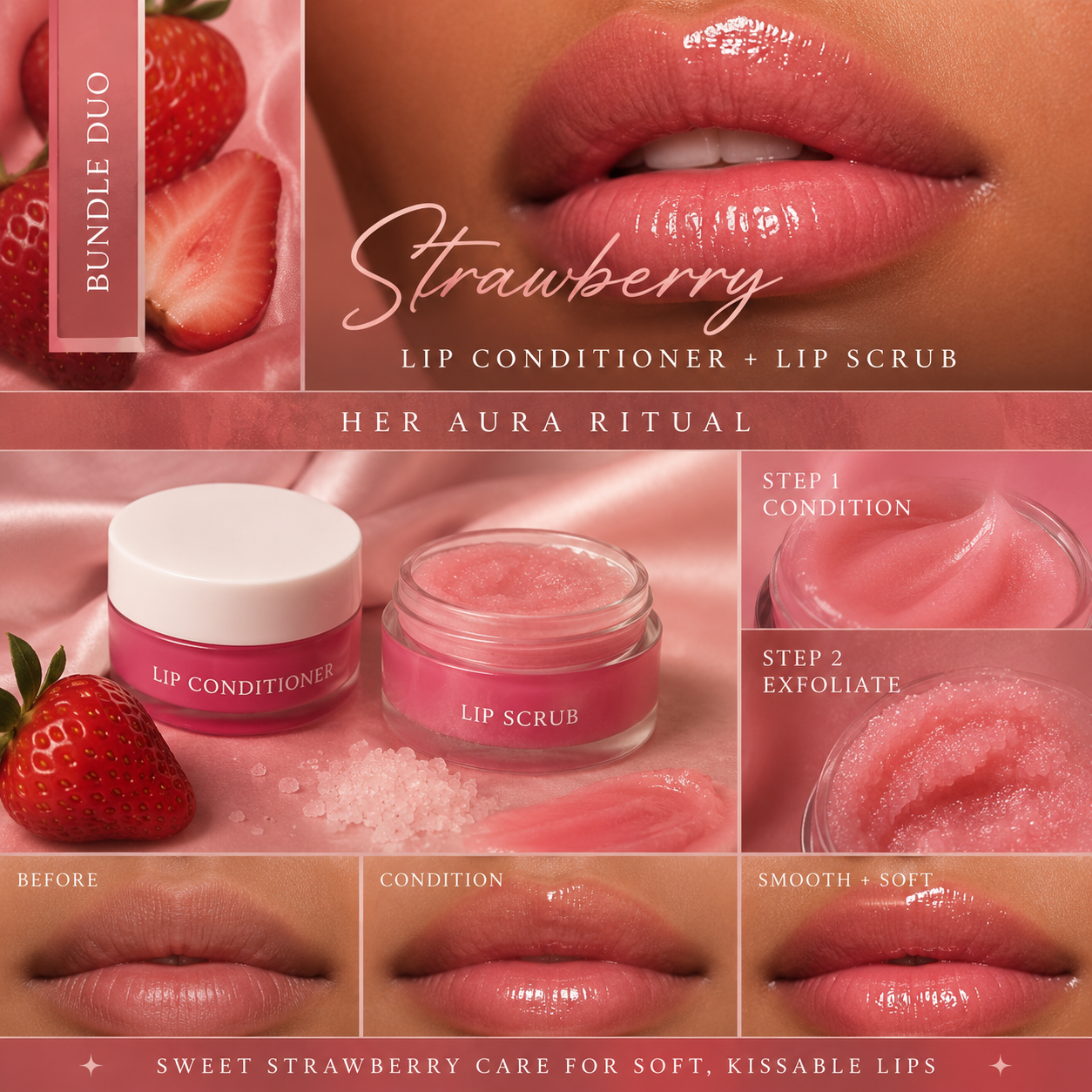Strawberry Lip Ritual Duo | Lip Scrub and Conditioner Set
