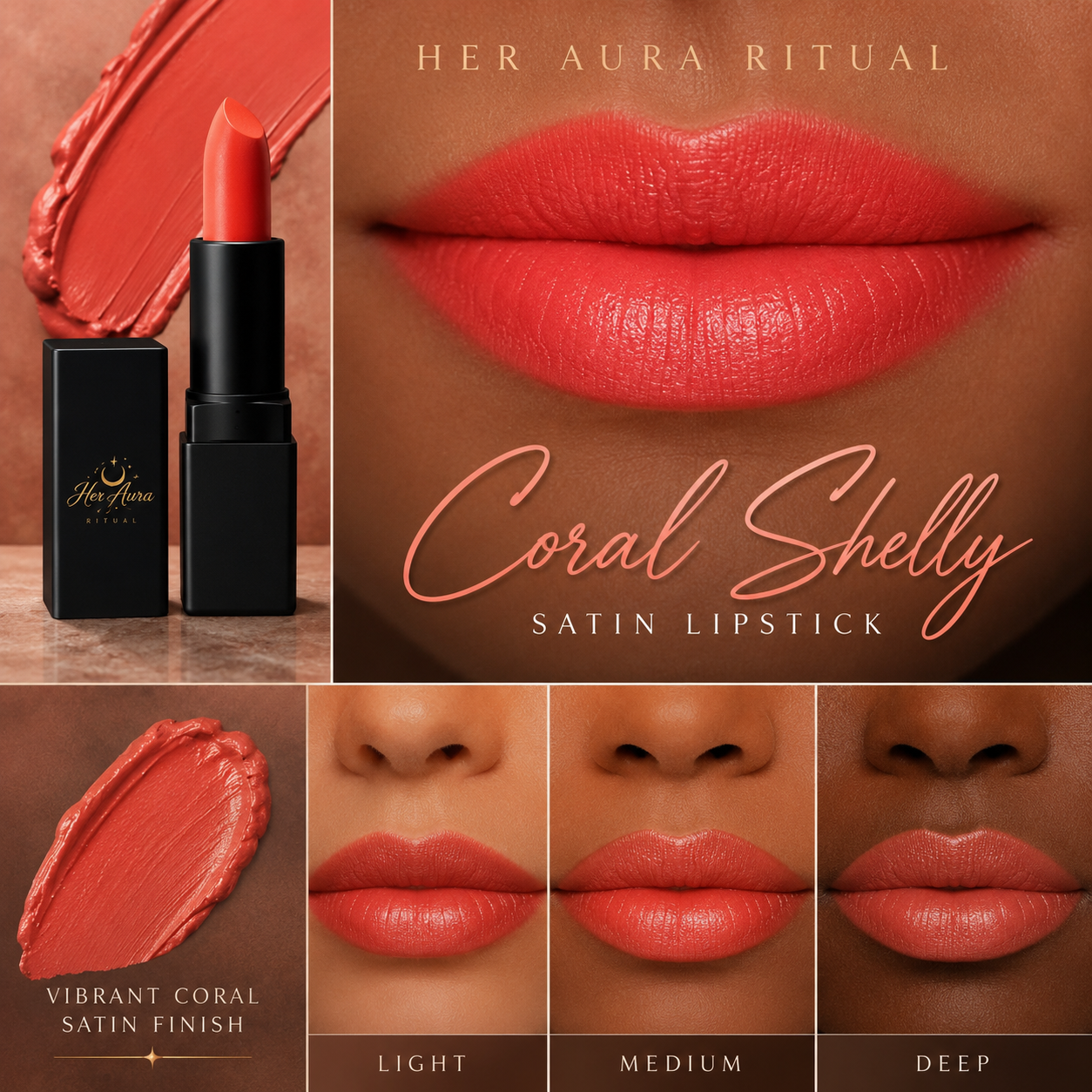 Coral Shelly Satin Lipstick | Vibrant Coral Statement Lip